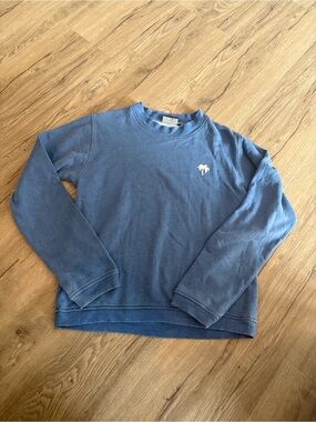 Warriors of Radness Casual Blue Crewneck Sweater with Subtle Palm Embroidery